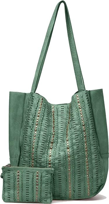 bolso boho piel verde